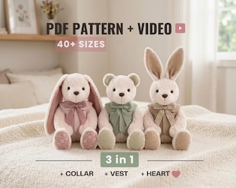 Memory Bear Pattern pdf , Keepsake Bunny Sewing Pattern , 41 Sizes Included
