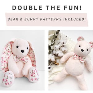 Double the fun with this DIY sewing project featuring a cute animal pattern that includes both a memory bear pattern and a bunny sewing pattern. This easy sewing pattern set is perfect for creating a DIY memorial gift, as the stuffed bear pattern and plush sewing pattern can be used as a DIY memorial bear. This versatile collection of plushie patterns PDF and toy sewing patterns provides a high-quality memory bear template and teddy bear pattern for your next craft project.
