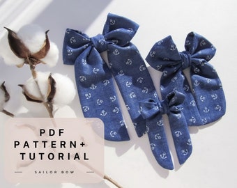 Patrón de lazo para el cabello pdf, Hágalo usted mismo Lazo marinero, Patrón de costura para principiantes Accesorios para el cabello DIY, Patrón de costura para mujeres Descarga digital