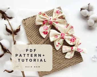 Patrón de costura de moño en pdf, Patrón de costura para bebé en pdf Hazlo tú mismo Lazos de molinete Patrón de costura para principiantes Plantilla de moño para el cabello Descarga instantánea en pdf