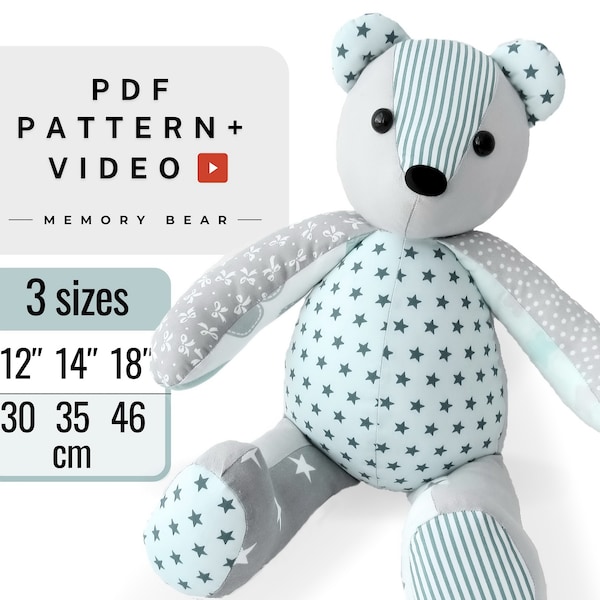 Memory teddy bear sewing pattern pdf , Memory Bear Template + Tutorial + Video Instructions , Beginner sewing pattern PDF , Digital Download