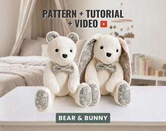 Memory Bear Pattern + Video Tutorial : Teddy Bear and Bunny Sewing Patterns for Beginners