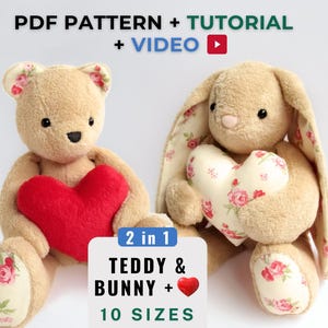 Modello facile per orsetto dei ricordi in formato PDF, modello di cucito e video per orsacchiotti di peluche - Tutorial passo passo per orsacchiotti ricordo - Download immediato del PDF