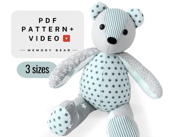 Memory bear sewing pattern pdf , Teddy bear pattern and tutorial , Build a memory bear from clothes Do it yourself keepsake Digital download