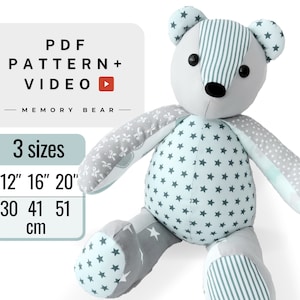Memory Teddy Bear Sewing Pattern pdf , Keepsake Bear Template + Tutorial + Video Instructions (Digital Download)