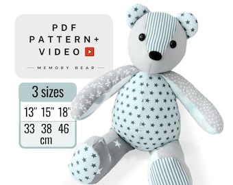 Patron de couture pdf avec un ours en peluche, modèle et tutoriel pour un ours en peluche, fabriquer un ours en souvenir à partir de vêtements souvenir à faire soi-même téléchargement numérique