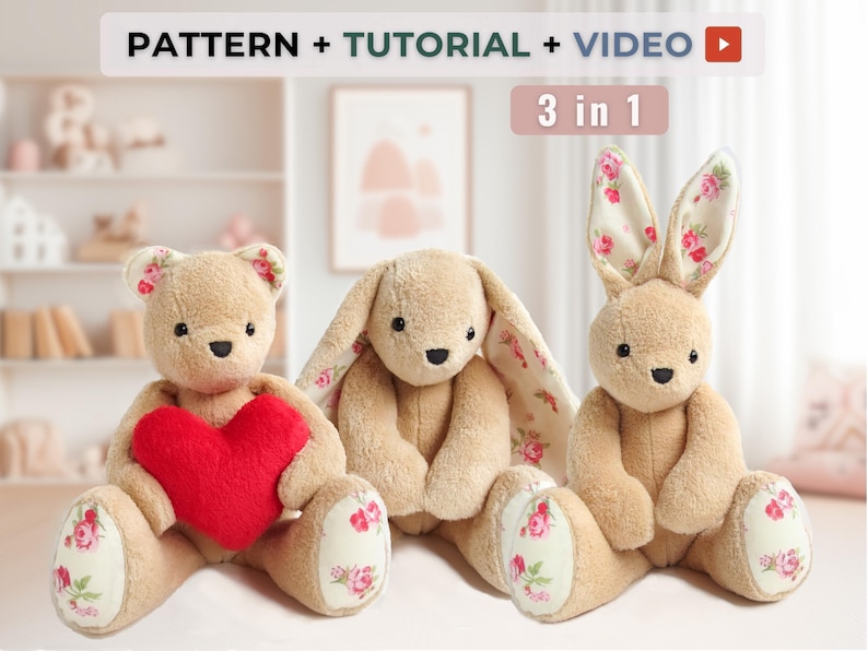 Memory Bear & Bunny Sewing Pattern: DIY Keepsake Plush (PDF Download ...