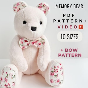 Modello di orso della memoria, modello di cucito dell'orsacchiotto di peluche pdf, modello di cucito dell'orso dei ricordi fai da te Modello di orso della memoria Download digitale