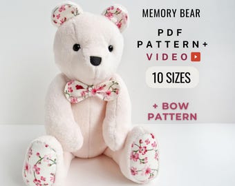 Memory Bear Pattern , Teddy Bear Sewing Pattern pdf , Keepsake Bear Sewing Pattern DIY Memorial Bear  Memory Bear Template  Digital Download