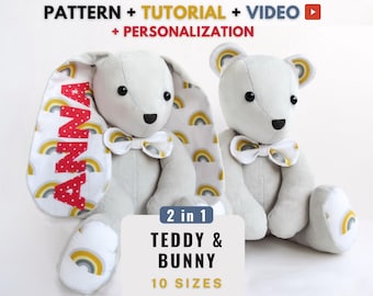 Memory Bear Pattern , Teddy Bear Pattern and Bunny Sewing Pattern pdf , Memory Bear Template , DIY personalized gift , Custom teddy bear pdf
