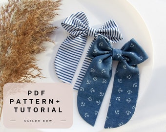 Sailor Bow Sewing Pattern PDF: DIY Hair Bows (3 Sizes)