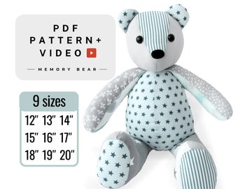 Memory bear pattern pdf , Teddy bear sewing pattern PDF , Do it yourself memory bear , Build a memorial bear from clothes  DIY Keepsake gift