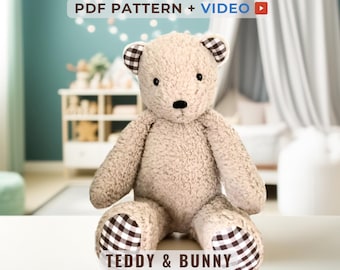 Memory Bear & Bunny Sewing Pattern PDF: Keepsake Plush Toy, 10 Sizes (Digital Download)