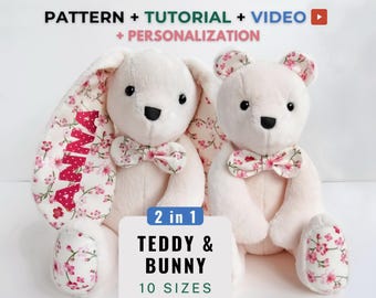 Memory Bear Pattern , DIY personalized gift , Memory Bear Template pdf , Bunny Sewing Pattern and Teddy Bear Pattern pdf , DIY Keepsake Bear