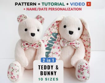 Memory Bear Pattern pdf , Teddy Bear Sewing Pattern , DIY personalized gift , Memory Bear Tutorial , Bunny Sewing Pattern DIY Stuffed Animal