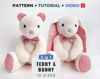 Memory Bear & Bunny Sewing Pattern: 10 Sizes, Keepsake Plush (PDF Pattern)