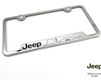 Chrome Stainless License Plate Frame w/ Jeep Script & Desert Scene