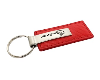 Red Carbon Fiber Dodge SRT Rectangle Leather Keychain Fob