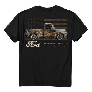 Ford Truck Camo American Flag Black T-Shirt