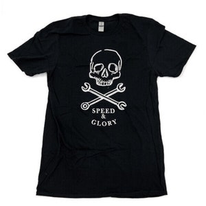 GoodSpeed Black &quot;Speed & Glory&quot; Skull Bones T-Shirt w/ Logo On Back