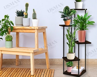 4 Tier Wood Metal Plant Stand | Indoor Plant Stand | Tall Plant Stand | Plant Shelf | Multi Plant Stand | Modern Plant Stand | Plant holder