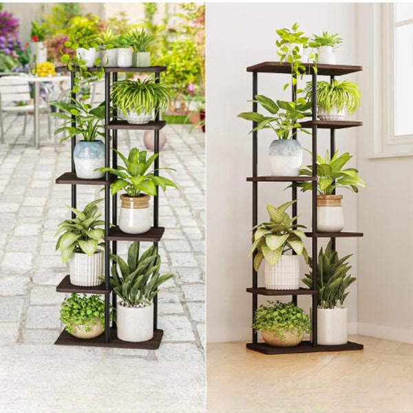 4 Tier Wood Metal Plant Stand | Indoor Plant Stand | Multi Plant Stand | Flower Stand | Plant Shelves | Modern Plant Stand | Plant Holder