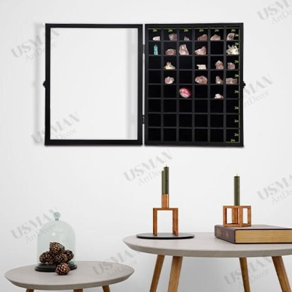 48 Slotted Wooden Rock Display Case Crystal Display Rock Collector Gift  Portable Rock Display Rock Collection Display Gift for Her 