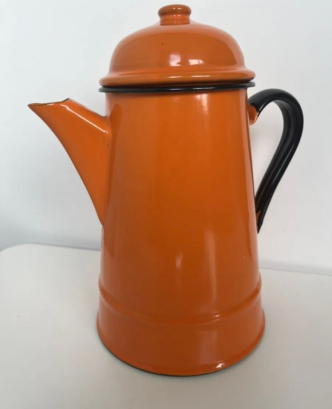 Vintage Enamel Coffee Pot Retro Orange Colour Etsy
