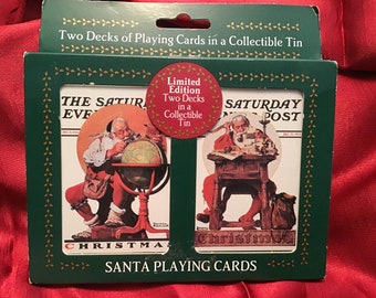 Limited Edition Norman Rockwell Saturday Evening Post Santa Playing Cards in Collector Tin - NIB 1996