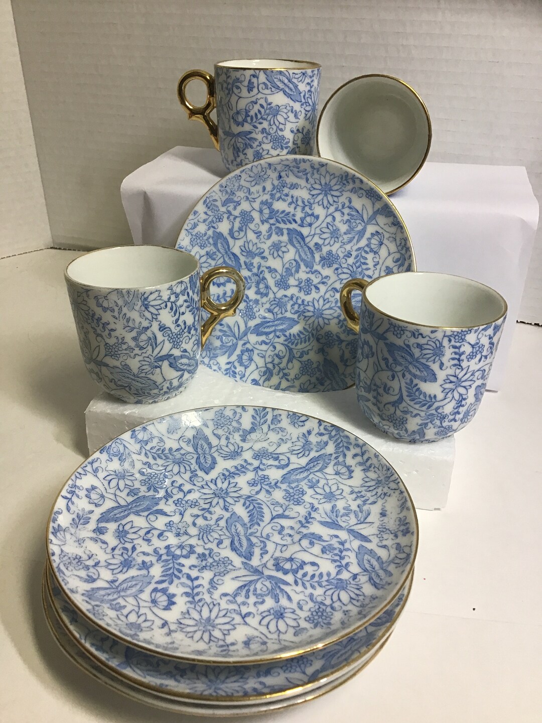Set of 4 Vintage Blue and White Demitasse Cups and Saucers Numbered - Etsy