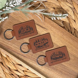 Adventure Awaits Keychain: Engraved Leatherette RV Camper Keyring