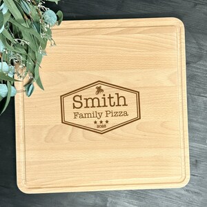 Personalized Family Name Pizza Cutting Board: Engraved Wood Pizza Gift