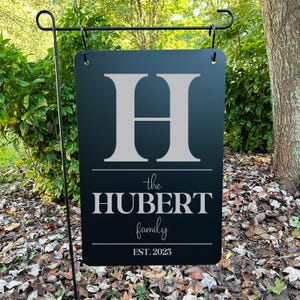 Personalized Modern Metal Garden Flag: Engraved Initial, Name & Date