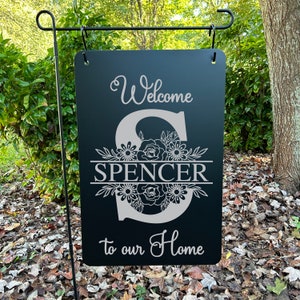 Welcome Metal Garden Flag, Garden Sign, Family Yard Flag, Custom Wall Sign, Personalized Sign, Initial Garden Sign, Engraved Garden Flag