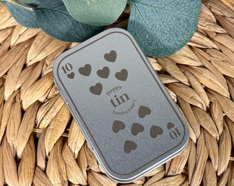 10‑Year “Tin” Anniversary Gift – Custom Engraved Metal Tin (10 of Hearts Design)
