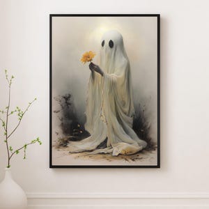 Whimsical Ghost Art Print – Goth Home Decor, Flower (Digital Download)