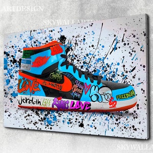 Zapatillas de deporte Shoe Hype Sneaker, lienzo de zapatillas de aire, lienzo de graffiti moderno, decoración de la habitación para niños, decoración de la pared, arte de pared grande, colgante de pared personalizado