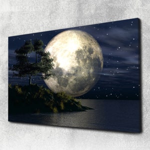 Full Moon Wall Art Print, Canvas wall decor,Extra Large Wall Art, Night Sky Full Moon,Night Sky wall art,Housewarming Gifts,Wall Hangings
