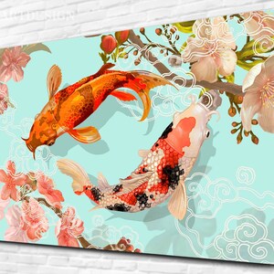 Pez Koi japonés, arte de pared de lienzo de animales, arte de pared de pescado, decoración de pared naranja, arte de lienzo Koi, arte de pared japonés, decoración de pared zen, regalos de lienzo