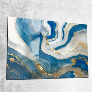 Abstract Glass Wall Decor,Tempered Glass Wall Art,Glass printing,Blue Gold Marble,Luxury Marble Wall Decor, Glass Wall Decor,Wall Hangings