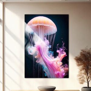 Pink Jellyfish Glass Art,Tempered Glass,Jellyfish Wall Art,Glass Printing,Sea Glass Wall Art, Jellyfish Print, Jellyfish Wall Decor,Gifts