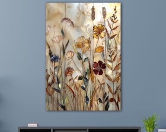 Wildblumen Glasmalerei: Botanische Wandkunst