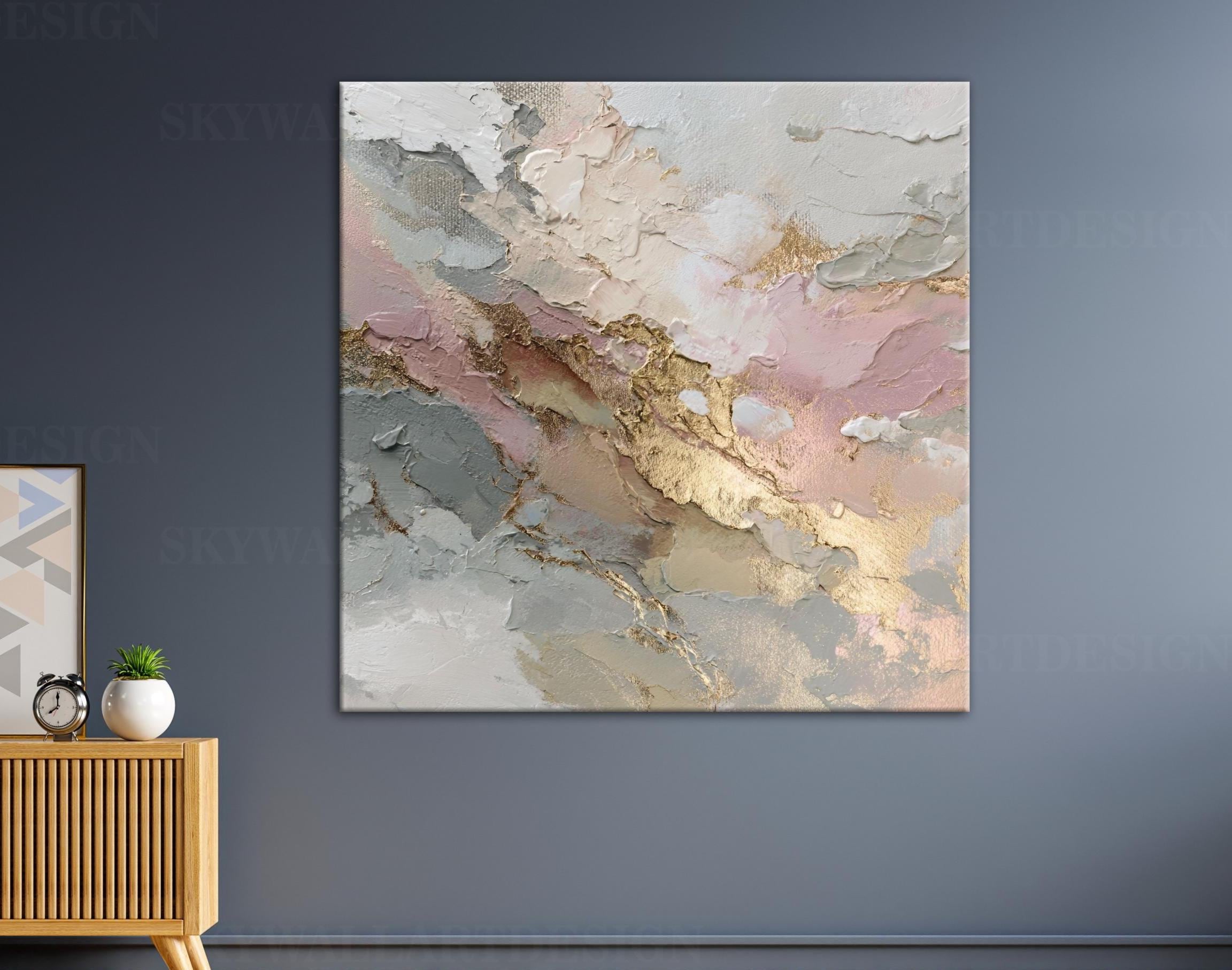 Pink and Gold Painting, Elegant Wall Art Abstract Canvas, Ready to Hang ...