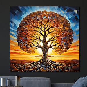 Pintura colorida del árbol de la vida sobre lienzo, Póster del árbol de la vida, Lienzo del árbol de la vida, Árbol de la vida de otoño, Bellas artes, Impresiones de arte de pared, Decoración del hogar