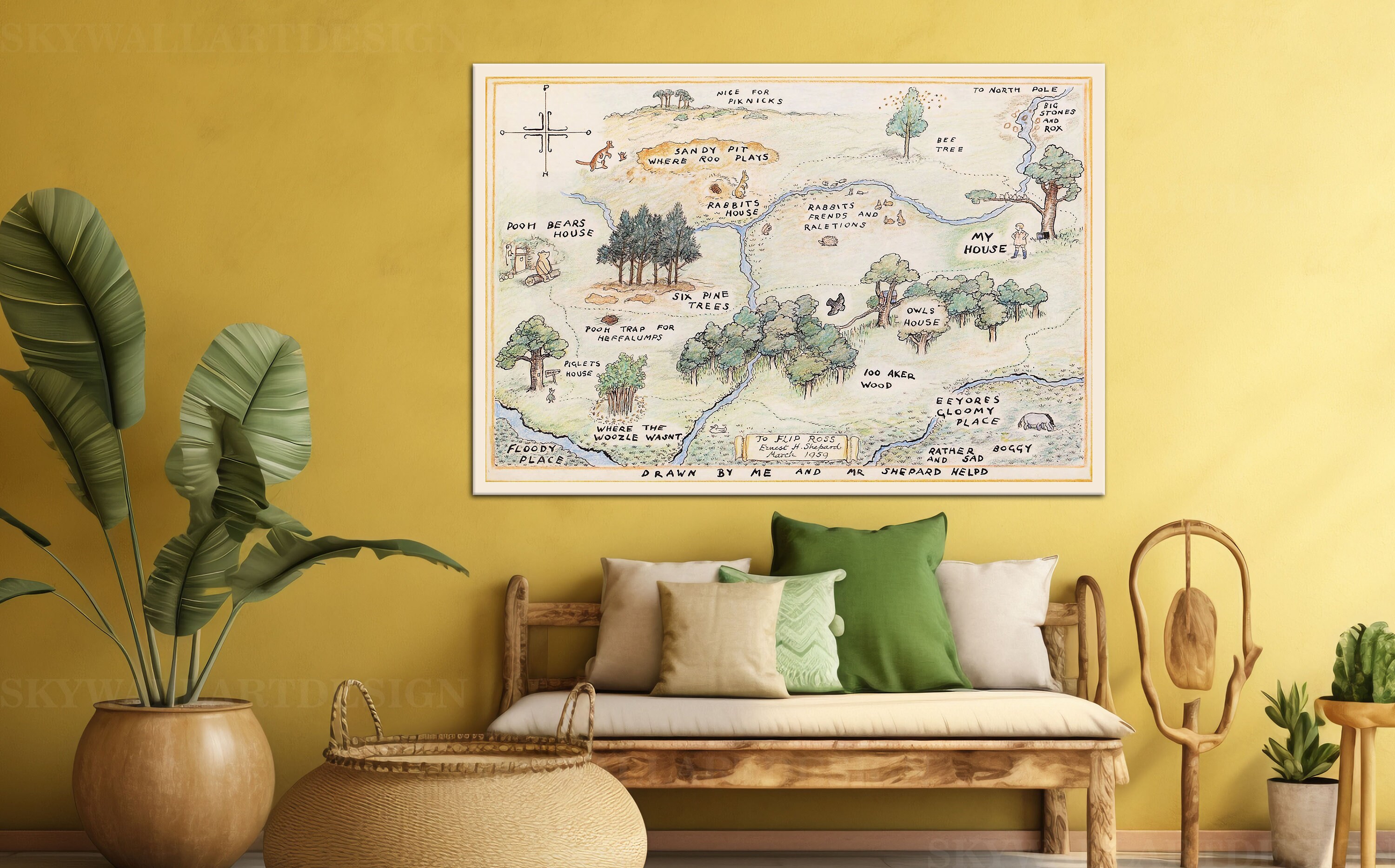 Winnie the Pooh Canvas,100 Acre Wood Map,movie Map Art,map Wall Decor