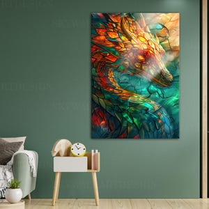 Stained Glass Dragon Wandkunst: Gehärtetes Glas Fantasy Decor Bild 7