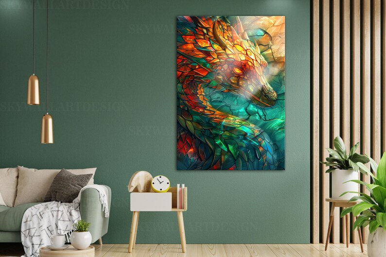 Stained Glass Dragon Wandkunst: Gehärtetes Glas Fantasy Decor Bild 7
