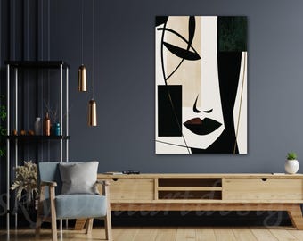 Geometric Abstract Woman Face Canvas Print, Cubist Expressionist Wall Art