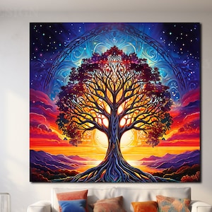 Decoración del árbol de la vida, lienzo o póster, arte contemporáneo, impresión de lienzo de árbol, colgante de pared, decoración moderna de la pared, cartel del árbol de la vida