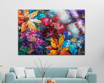 Stained Glass Flower Wall Art, Colorful Mosaic Artwork, Wall Hanging Home Decor